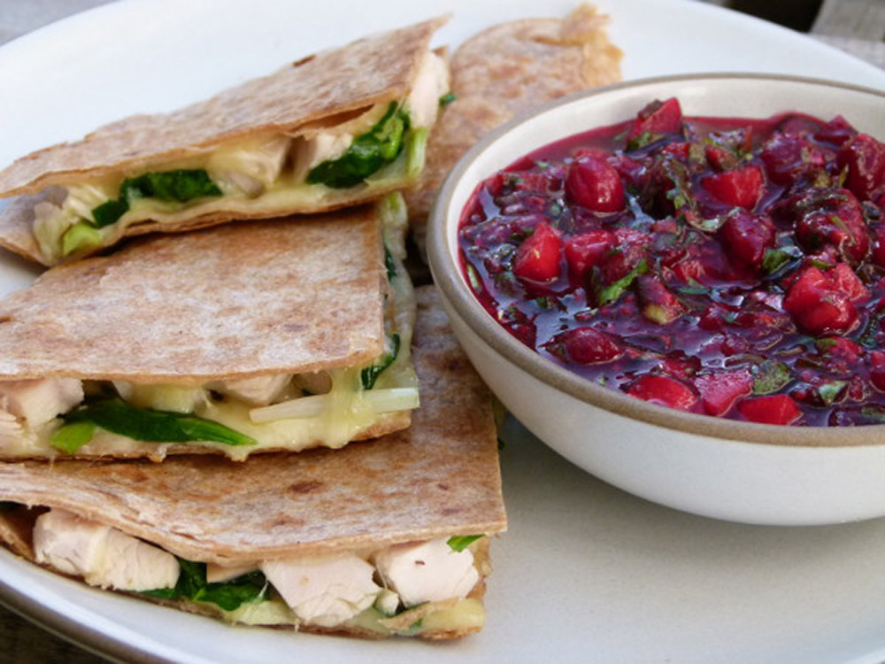 Turkey quesadillas with Cranberry Salsa 